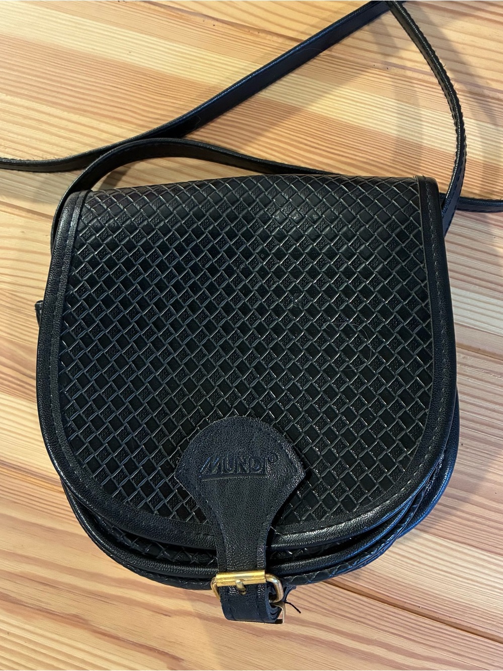 Vintage Mundi Black Woven Saddle Crossbody Bag